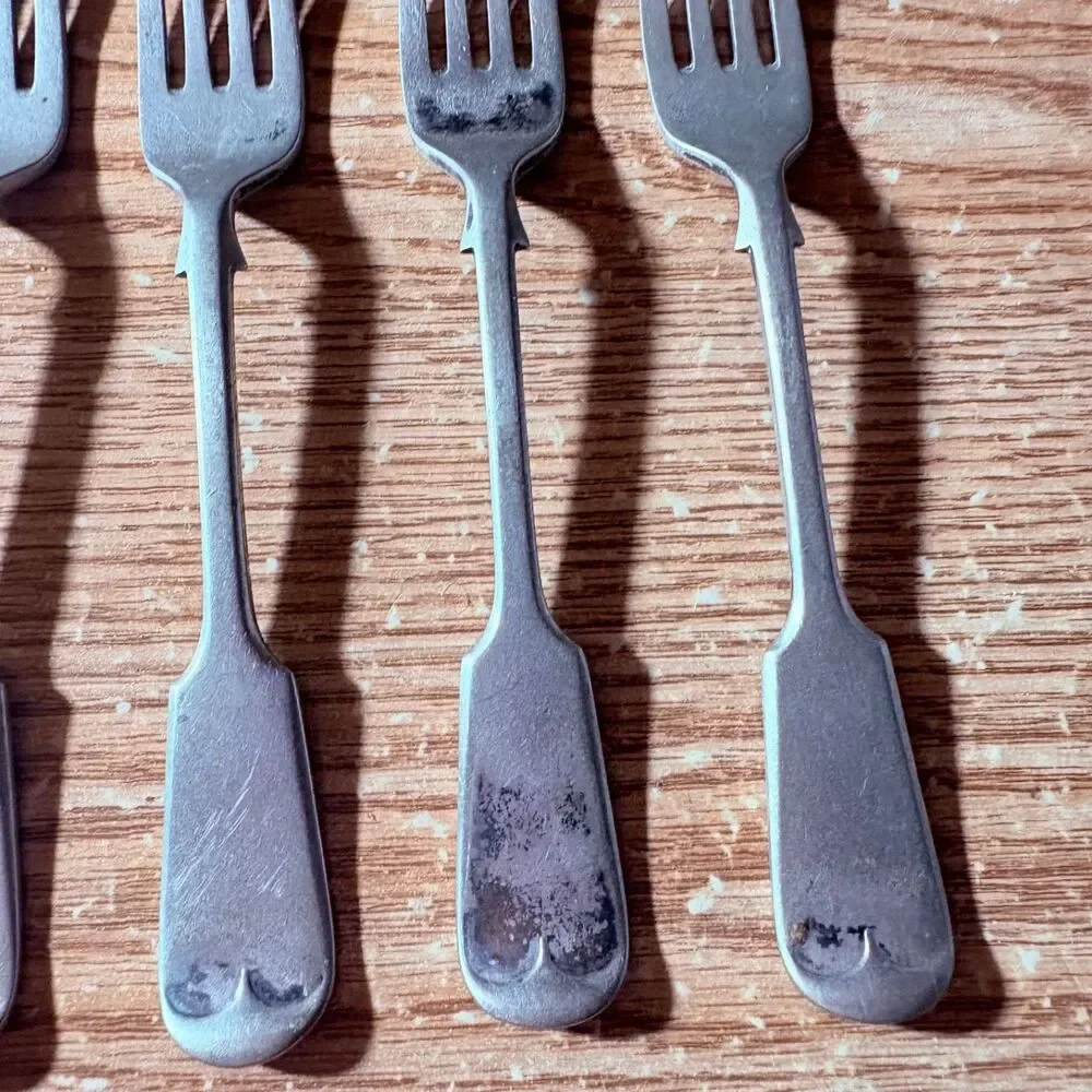 Vtg 5 William Hutton Wh&S Epns Silver Plate 18Cm Fiddle Dessert Forks - Cutlery